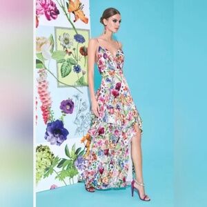 Alice + Olivia Hayden Floral Print Ruffle Maxi Dress size 10